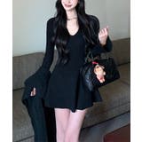 ブラック | 【Jasmine】ニットフレアミニワンピース Jasmine Grandiflo… | aimoha