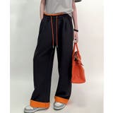 ブラック | 配色アクセントカラーワイドパンツ | aimoha 