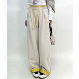 ベージュ | 配色アクセントカラーワイドパンツ | aimoha 