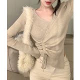 ニット Vネックウエストギャザーリボンニットトップス 韓国ファッション | aimoha  | 詳細画像3 