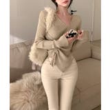 ニット Vネックウエストギャザーリボンニットトップス 韓国ファッション | aimoha  | 詳細画像8 