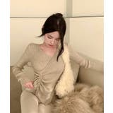 ニット Vネックウエストギャザーリボンニットトップス 韓国ファッション | aimoha  | 詳細画像10 