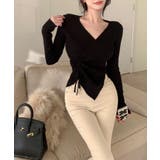 ニット Vネックウエストギャザーリボンニットトップス 韓国ファッション | aimoha  | 詳細画像17 