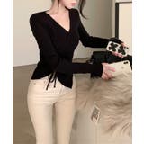 ニット Vネックウエストギャザーリボンニットトップス 韓国ファッション | aimoha  | 詳細画像20 