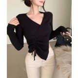 ニット Vネックウエストギャザーリボンニットトップス 韓国ファッション | aimoha  | 詳細画像21 