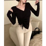 ニット Vネックウエストギャザーリボンニットトップス 韓国ファッション | aimoha  | 詳細画像22 