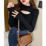 ブラック | ニット デコルテ開きドッキングタートルネックニットトップス 韓国ファッション | aimoha