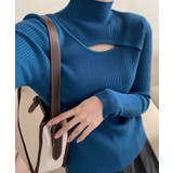 ブルー | ニット デコルテ開きドッキングタートルネックニットトップス 韓国ファッション | aimoha
