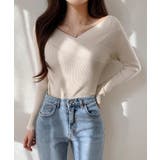 ライトベージュ | セクシーVネックニットトップス 韓国ファッション ワンピース | aimoha