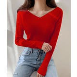 レッド | セクシーVネックニットトップス 韓国ファッション ワンピース | aimoha