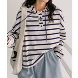 ネイビー | ボーダーフード付きトップス | aimoha 