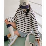 ボーダーフード付きトップス | aimoha  | 詳細画像1 