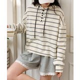 グレー | ボーダーフード付きトップス | aimoha 