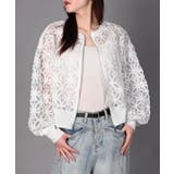 オフホワイト | 花柄チュールWZIPブルゾン | aimoha