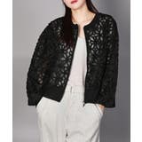 ブラック | 花柄チュールWZIPブルゾン | aimoha