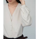 カシュクール風 Vネック フェイクレイヤードシャツ | aimoha  | 詳細画像15 