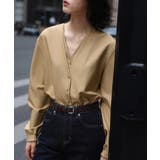 ベージュ | カシュクール風 Vネック フェイクレイヤードシャツ | aimoha 