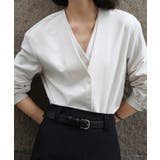 ホワイト | カシュクール風 Vネック フェイクレイヤードシャツ | aimoha 