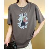 グレー | レトロイラストプリントTシャツ | aimoha