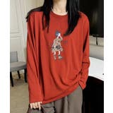 オレンジ | イラストプリントロングスリーブTシャツ | aimoha 