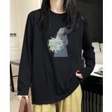ブラック | プリントカジュアルロングスリーブTシャツ | aimoha 