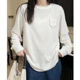 ホワイト | ポケット付きシンプルロングスリーブTシャツ | aimoha 