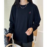 ブラック | ポイント刺繍ロングスリーブTシャツ | aimoha
