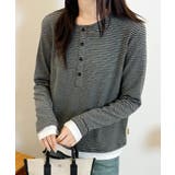 ブラック | ヘンリーネックボーダー長袖Tシャツ | aimoha