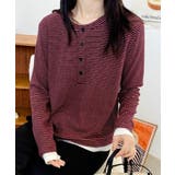 ワインレッド | ヘンリーネックボーダー長袖Tシャツ | aimoha
