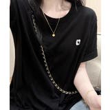 ブラック | ロゴデザインシンプル半袖Tシャツ | aimoha