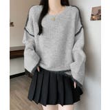 ライトグレー | 配色ラインニットプルオーバー | aimoha