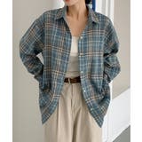 ブルー | ビッグシルエット チェックシャツ チュニック | aimoha 