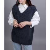 ネイビー | 5Gシャギーロングニットベスト | aimoha 