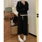 ブラック | レースデザインセットアップ スウェット＋ロングスカート | aimoha 