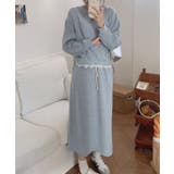 グレー | レースデザインセットアップ スウェット＋ロングスカート | aimoha 