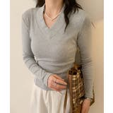 グレー | Vネックリブニット | aimoha 
