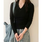 ブラック | Vネックリブニット | aimoha 