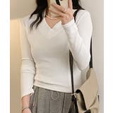 ホワイト | Vネックリブニット | aimoha 