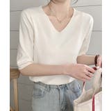 ライトベージュ | 【BANICO】Vネック五分袖ゆったりニットソー | aimoha