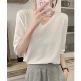 【BANICO】Vネック五分袖ゆったりニットソー | aimoha | 詳細画像1