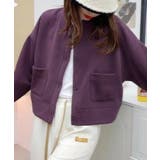 パープル | シンプルデザインノーカラージャケット | aimoha