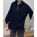 ブラック | オーバーサイズハーフジップフーディ パーカー | aimoha 