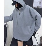 ダークグレー | オーバーサイズハーフジップフーディ パーカー | aimoha 