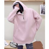 ピンク | オーバーサイズハーフジップフーディ パーカー | aimoha 