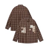 ブラウン | HOOK select レトロ調古着風花パッチワーク刺繍チェック柄シャツ | HOOK