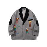 グレー | HOOK -original- レトロ調人物刺繍異素材襟テーラードジャケット | HOOK