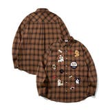 オレンジ | HOOK -original- レトロ古着風 ドッグ刺繍チェックシャツ | HOOK