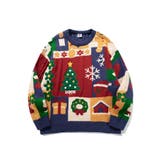ブルー | HOOK -original- 厚手パッチワーククリスマスニットプルオーバー | HOOK