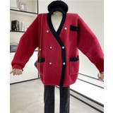 レッド | カーディガン ビッグシルエットダブルボタンニットカーディガン 韓国ファッション | aimoha