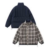 ネイビー | HOOK select リバーシブルチェック柄中綿ハイネックブルゾン | HOOK